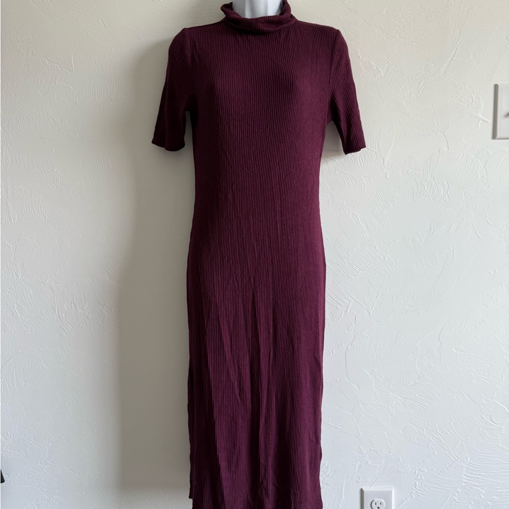 Express Burgundy Ribbed Bodycon Dress
